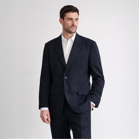 Vintage Burberry London Navy Kensington Super 100’s Wool Blazer Double Vent 44R